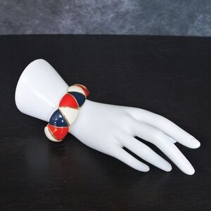 Vintage Joan Rivers Enamel Navy Blue Red White Gold Tone Stretch Bracelet